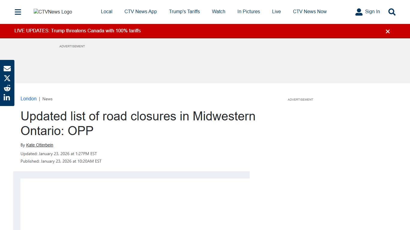 Midwestern Ontario updated road closures: OPP