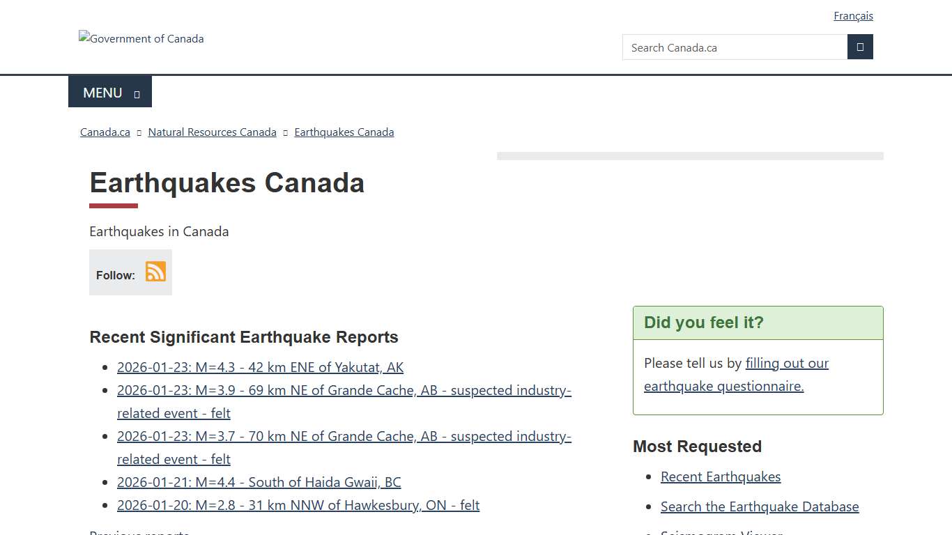 Earthquakes Canada